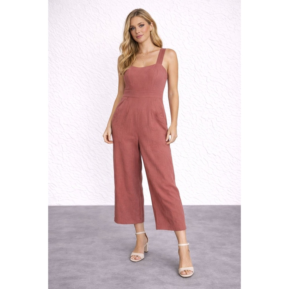 ASTR THE LABEL Linen Blend Jumpsuit MEDIUM Terracotta Wide Leg Cutout ACP6434C